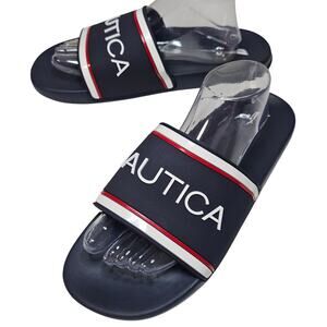 NAUTICA Men sz11 Navy 3D letter logo Slipon Slippers. Beach. Relaxing. Cruise.‎